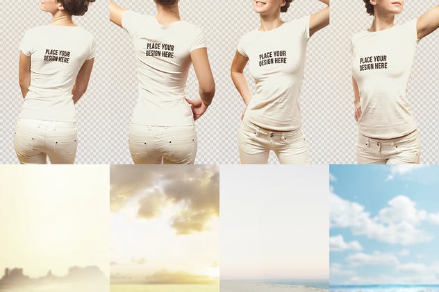 收腰女版T恤服装样机 Summer T-shirt Mock-up Female Version插图(5)
