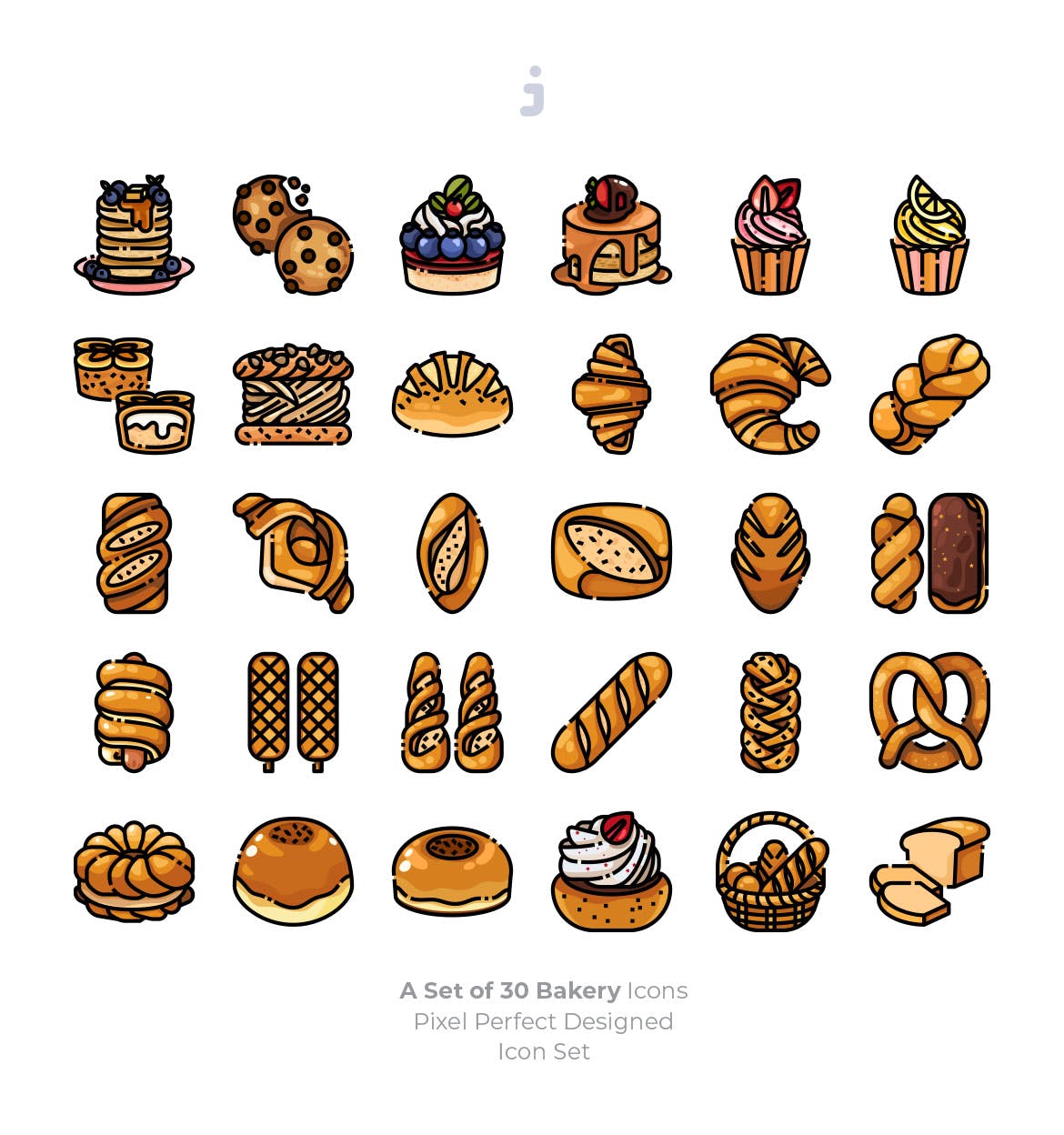 30枚西式面包烘焙主题矢量图标 30 Bakery Icons插图(1)