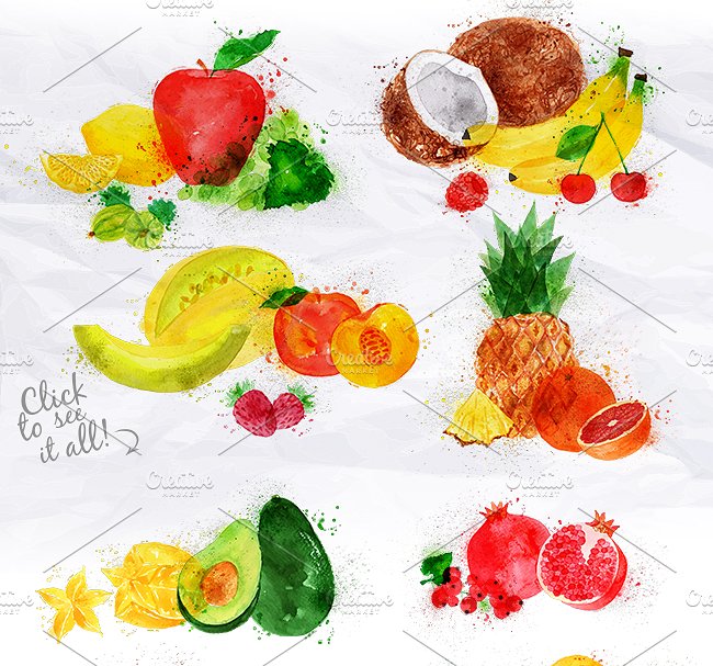 各种水果水彩剪贴画 Fruit Watercolor插图(2)