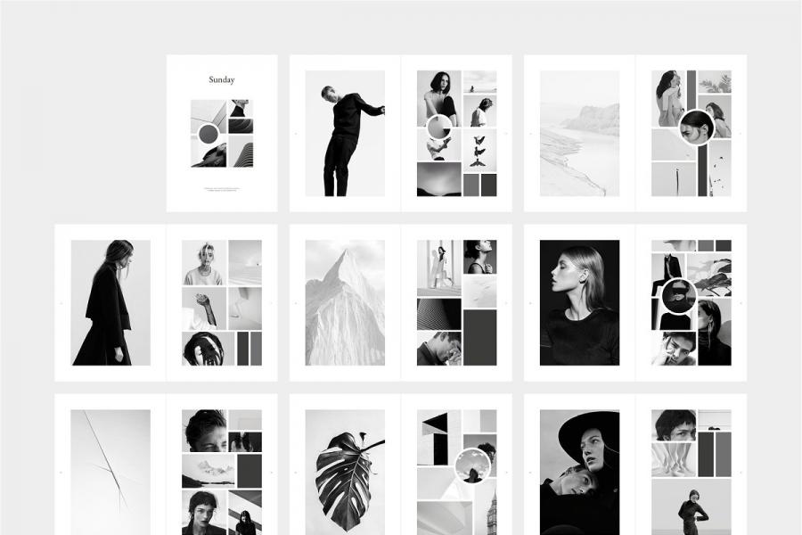 SUNDAY时尚黑白摄影图册设计模板插图(6)