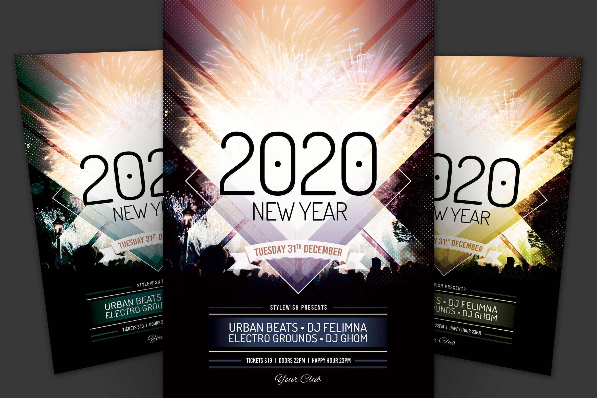 2020年新年DJ音乐派对海报传单设计模板 New Year Flyer插图