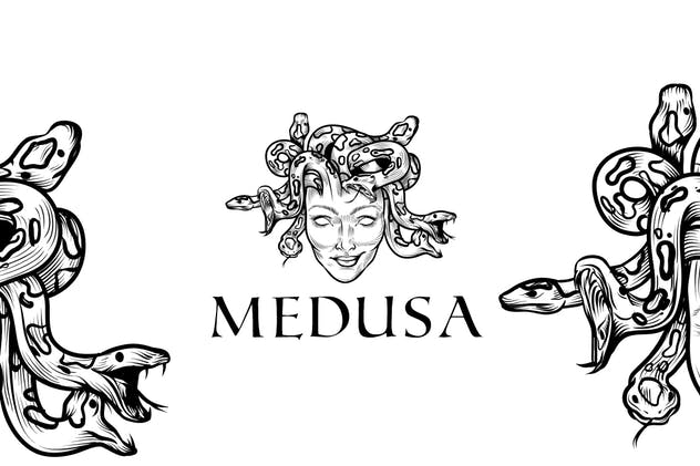 蛇发女怪美杜莎Logo设计模板 Medusa Mascot Logo插图(2)
