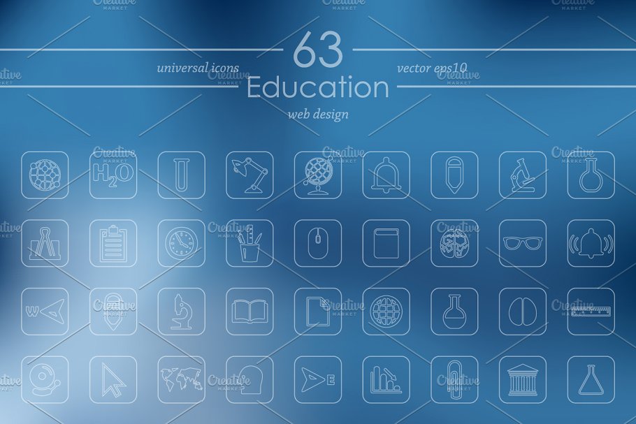63个教育主题线条写意ico图标 63 EDUCATION icons插图(1)