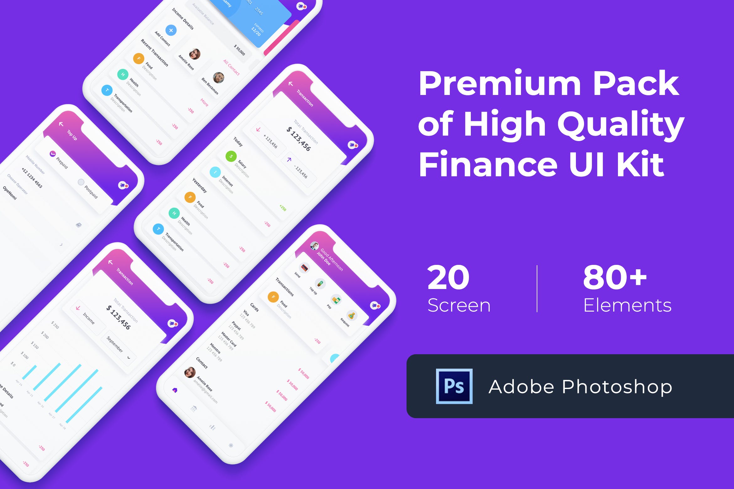 个人财务管理APP应用软件UI设计套件PSD模板 Finance Mobile UI KIT for Photoshop插图