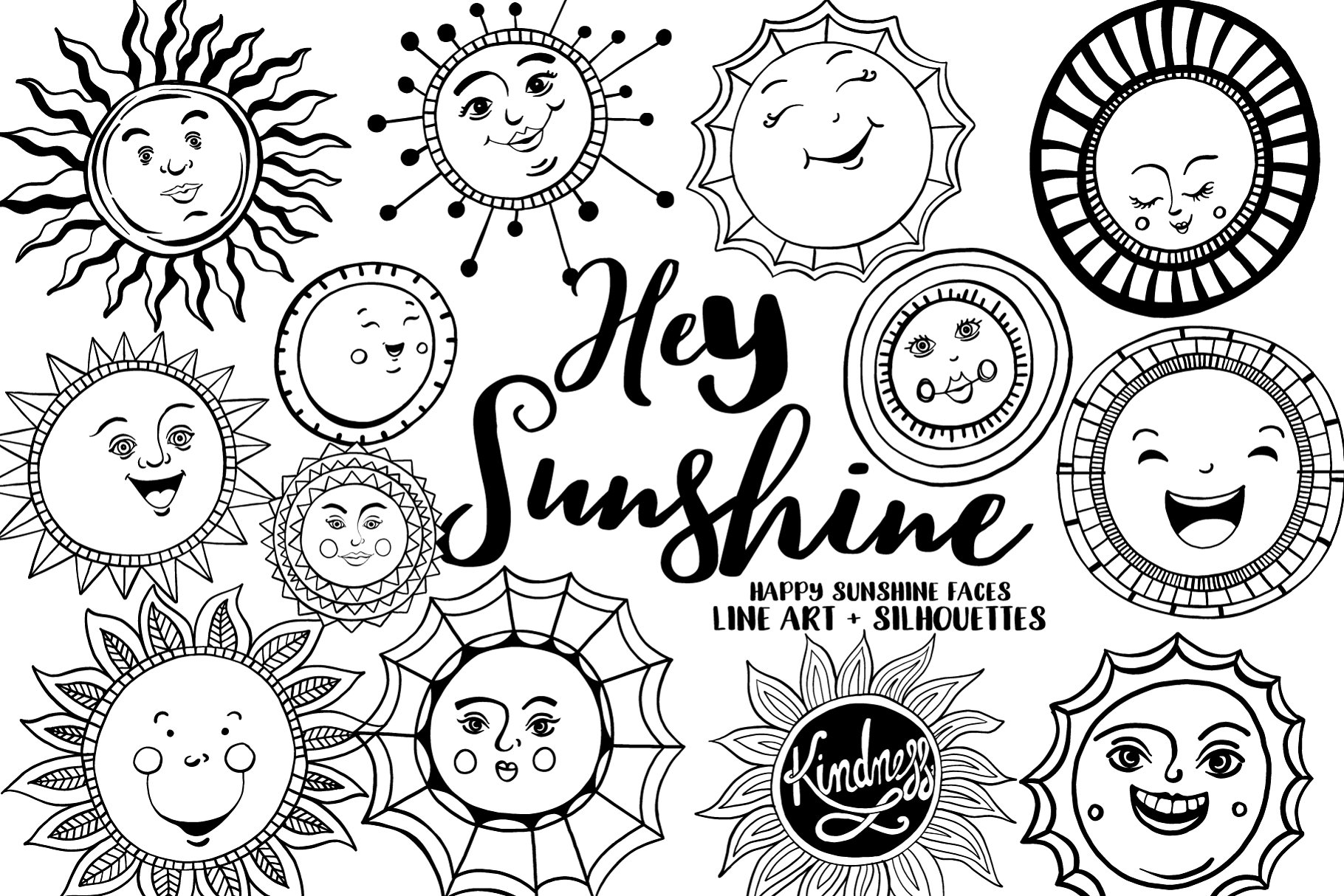 夏季太阳主题人物笑脸插画 Sunshine Face Illustrations插图(2)