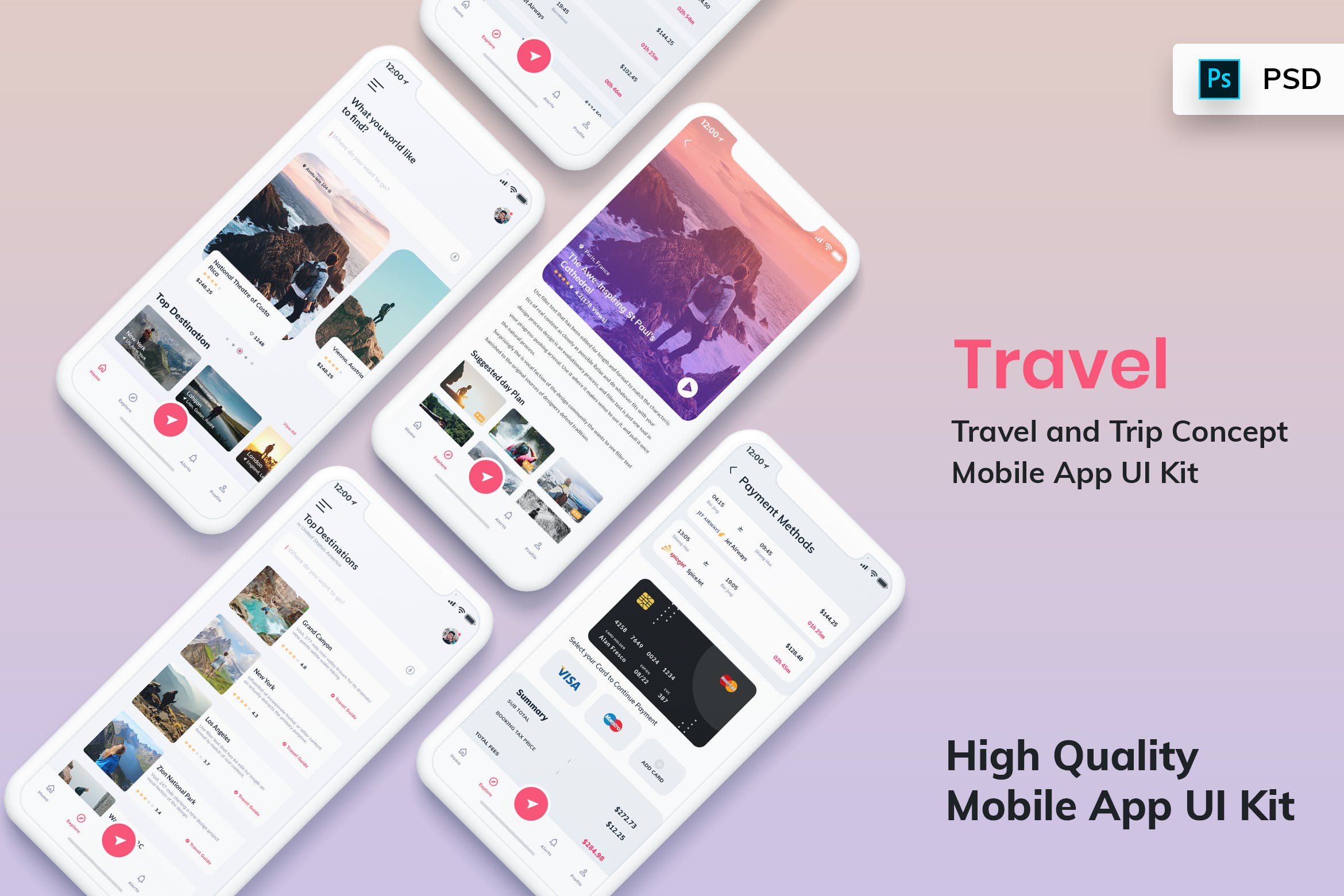 旅行/旅游酒店机票预订APP应用UI设计套件 Tour & Travel Booking Mobile App UI Kit Light插图