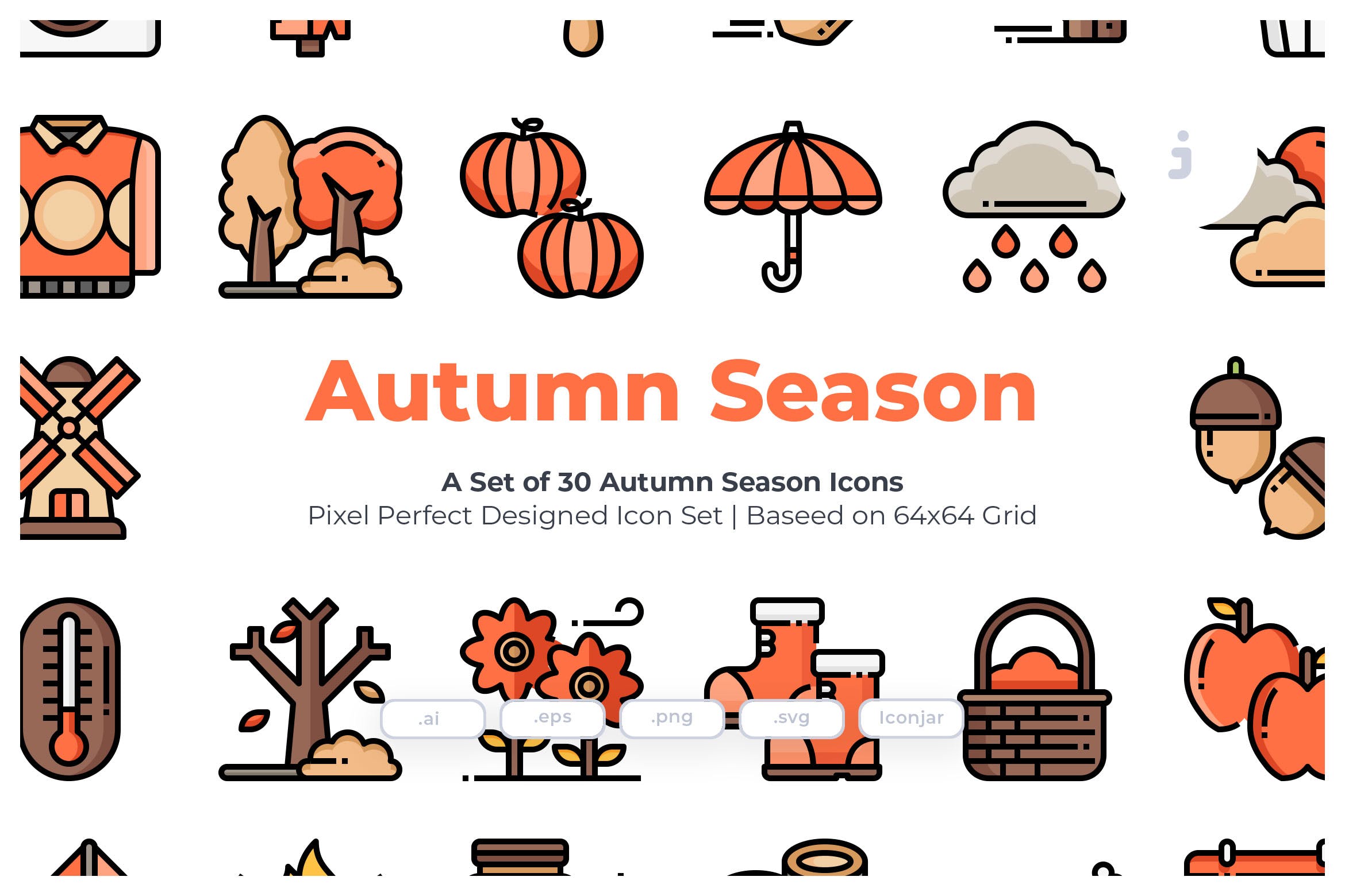 30枚秋天元素矢量图标素材 30 Autumn Season Icons插图
