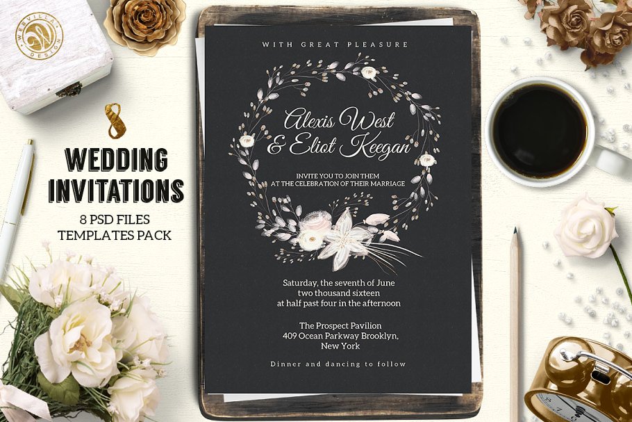手绘花卉装饰婚礼邀请函设计模板合集 8 Wedding Invitations Pack插图(7)