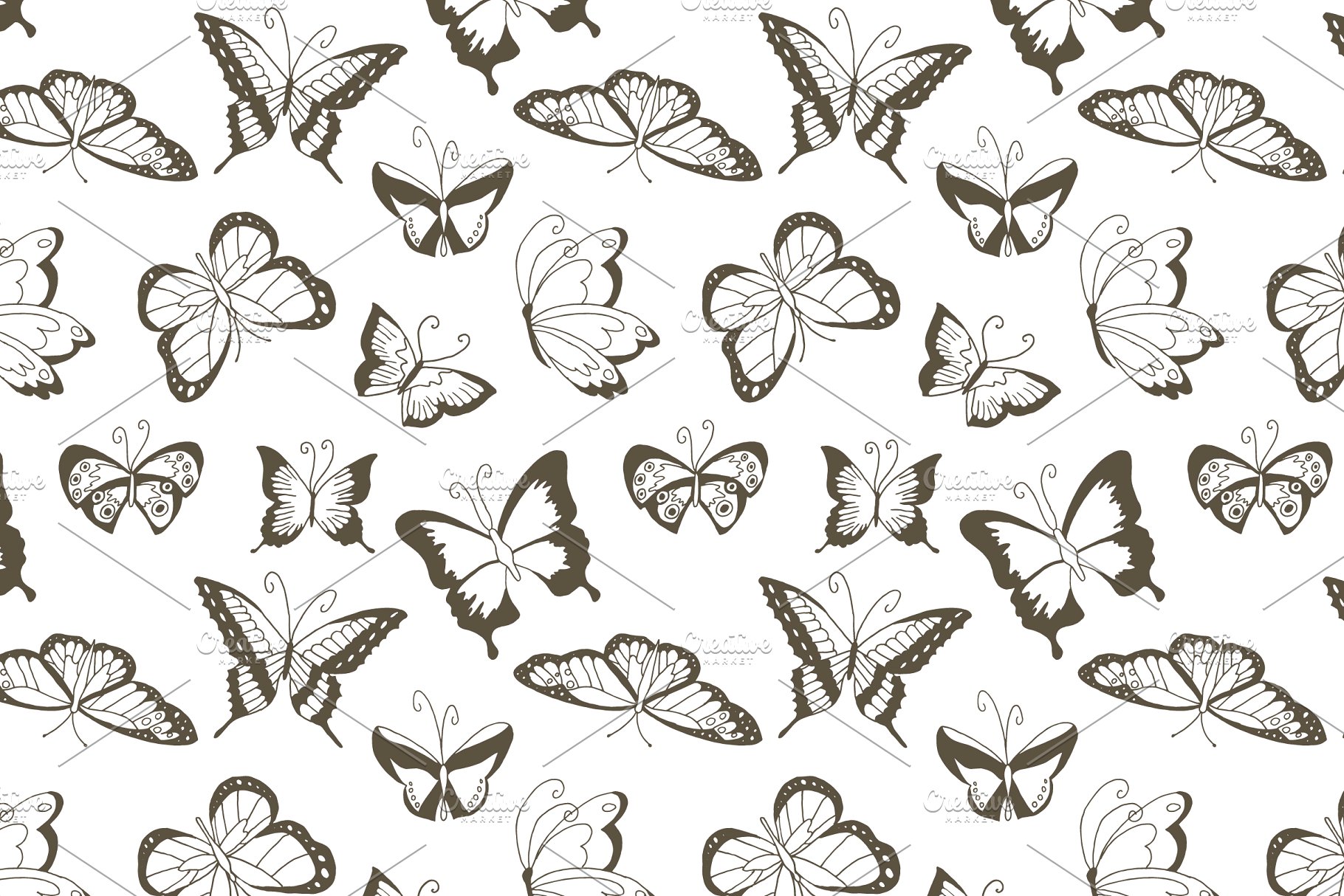 蝴蝶图案无缝纹理素材包 Seamless Butterfly Pattern – Vector插图(1)