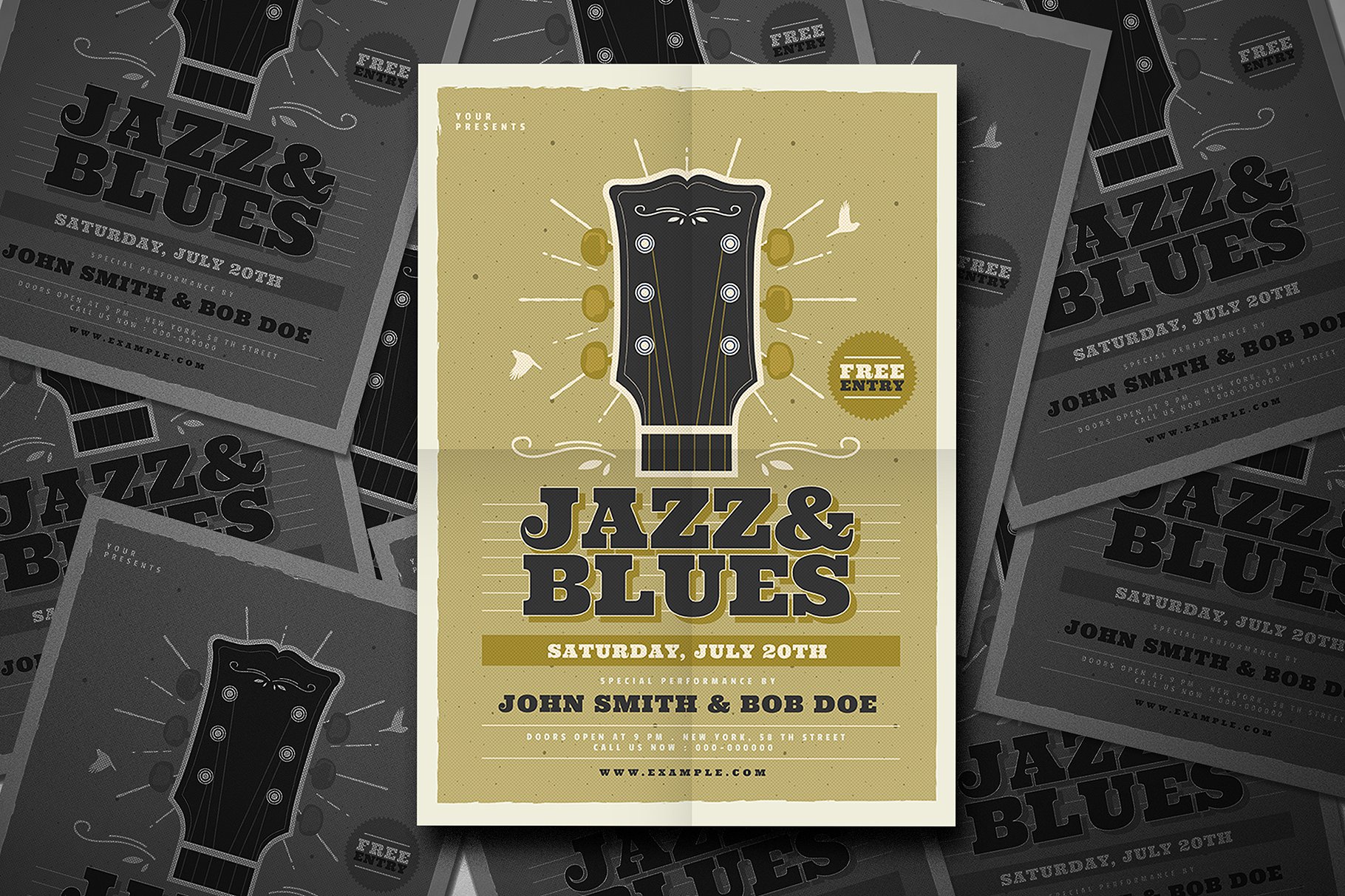 爵士蓝调音乐活动宣传单设计模板 Jazz & Blues Music Flyer插图(2)