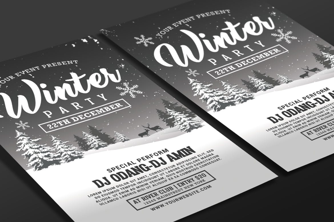 冬季DJ音乐派对活动海报传单设计模板 Winter Party Flyer插图(2)