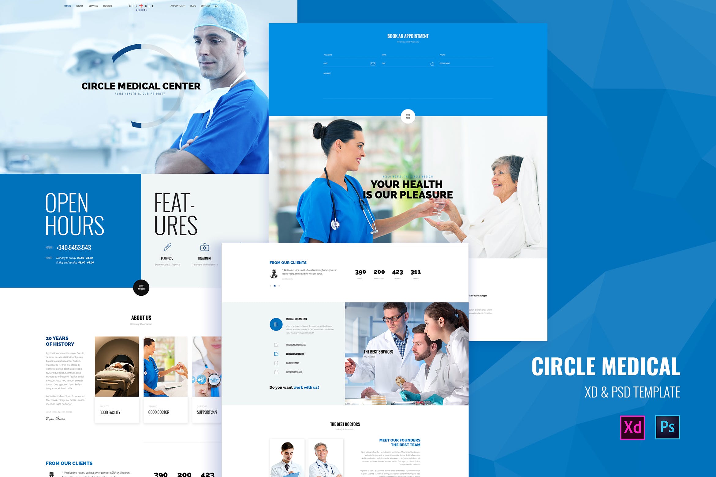 医疗机构/私人诊所/医院网站设计模板[PS&XD] Circle Medical – Medical landing page template插图