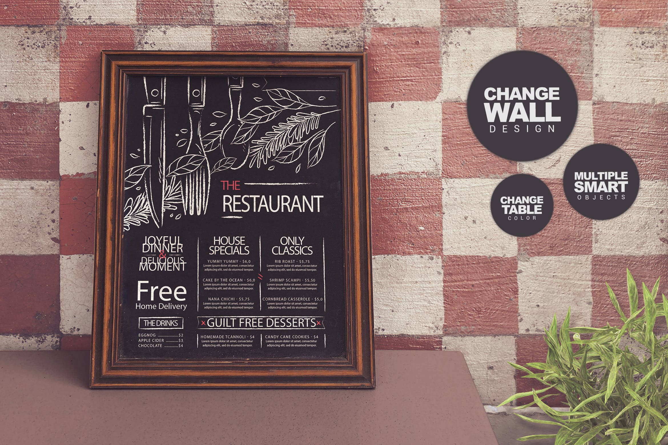 西餐厅黑板粉笔手绘设计效果图展示样机模板 Chalkboard Restaurant Mockup插图