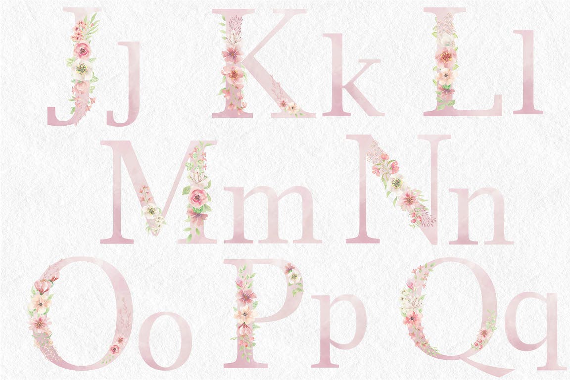粉色水彩花卉字母和数字设计艺术字剪贴画PNG素材 Pink Watercolor Floral Letters and Numbers插图(3)