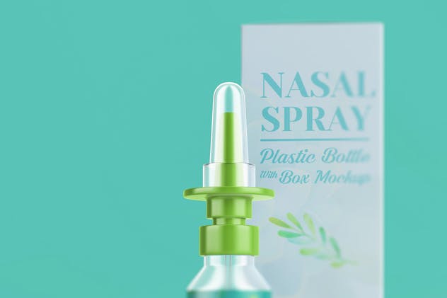 滴鼻瓶外观及包装设计样机模板 Nasal Spray Clear Bottle With Box Mockup插图(4)