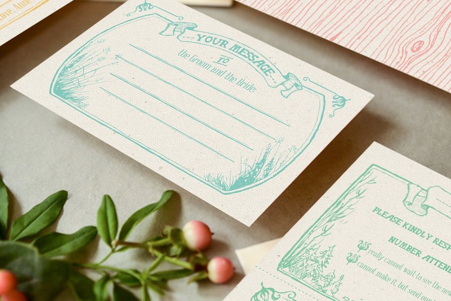 异想天开的森林婚礼设计物料模板 Whimsical Forest Wedding Suite插图(2)