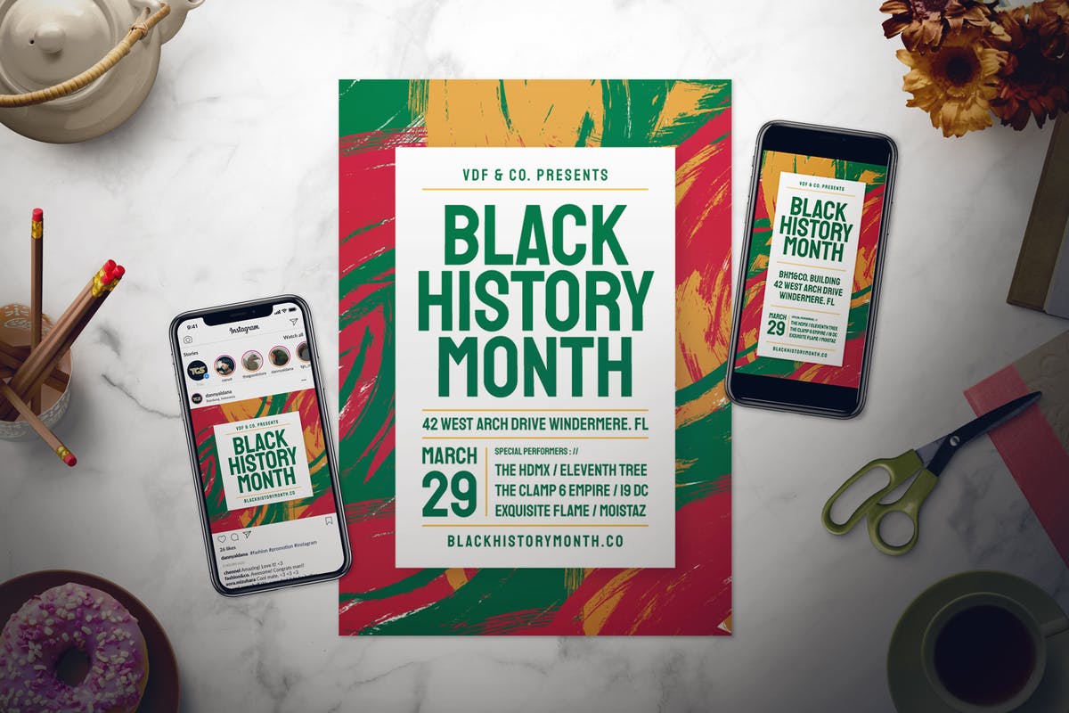 黑人历史纪念月活动海报设计模板 Black History Month Flyer Set插图