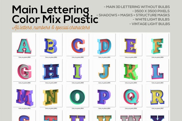 大帐篷灯泡装饰金属字体场景模板10 Marquee Light Bulbs Chaos 10 – Color Mix Lettering插图(1)