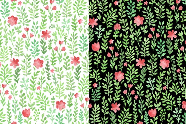 水彩花卉元素无缝插画套装 Watercolor Floral Kit插图(3)