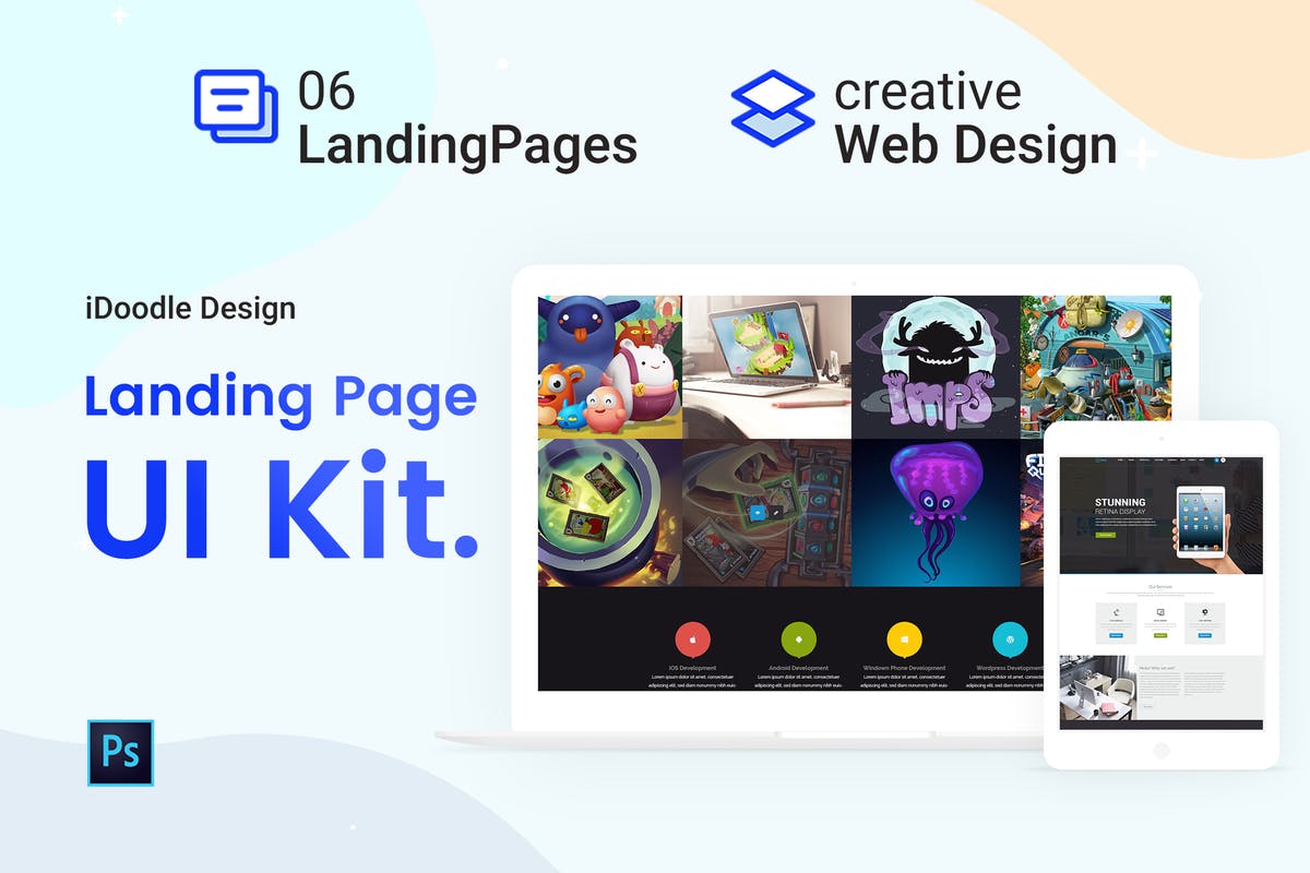 互联网创意产品网站着陆页设计模板 UI Kits Landing Pages & Web design Template插图