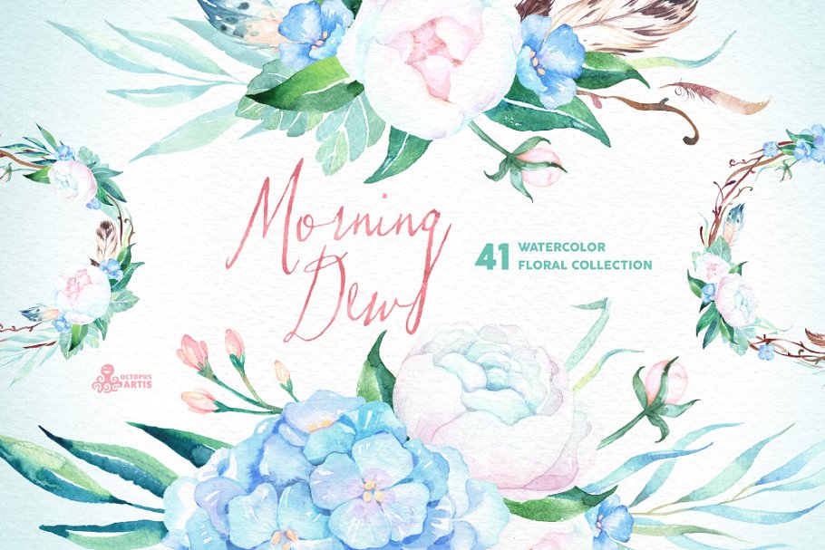 晨露水彩花卉水彩画插画 Morning Dew. Floral Collection插图(5)