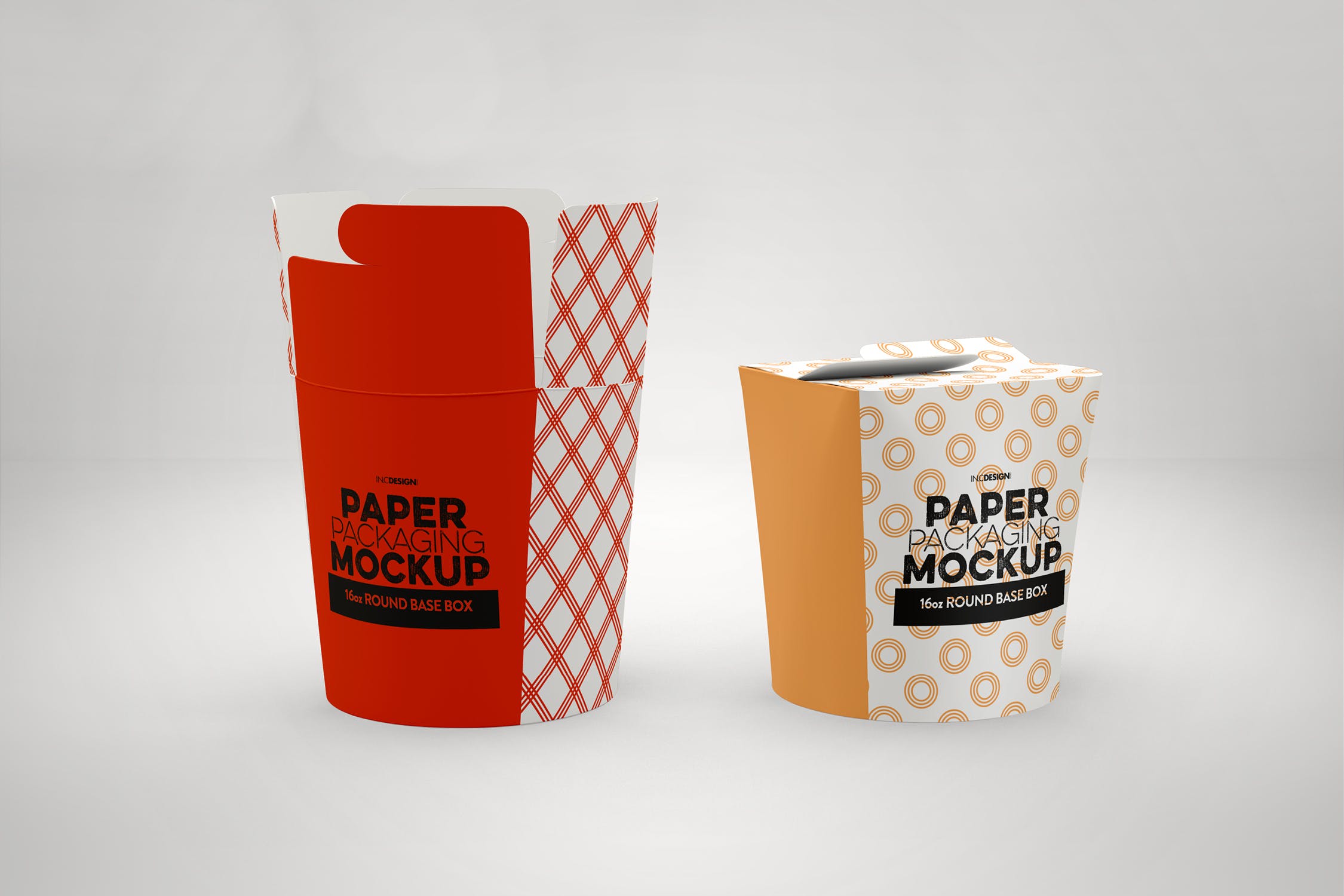 圆底小吃零食包装纸盒设计图样机 Paper Round Base Box 16/26oz Packaging Mockups插图(1)