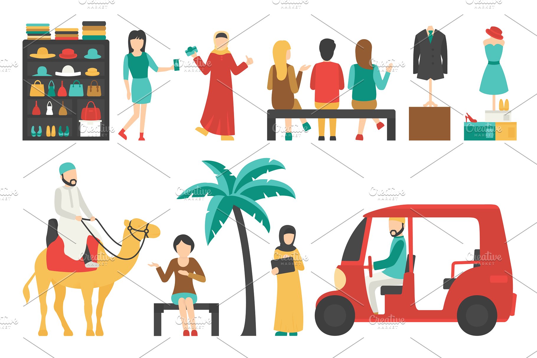 迪拜人物风情扁平化设计插画 Dubai – flat people set插图(3)