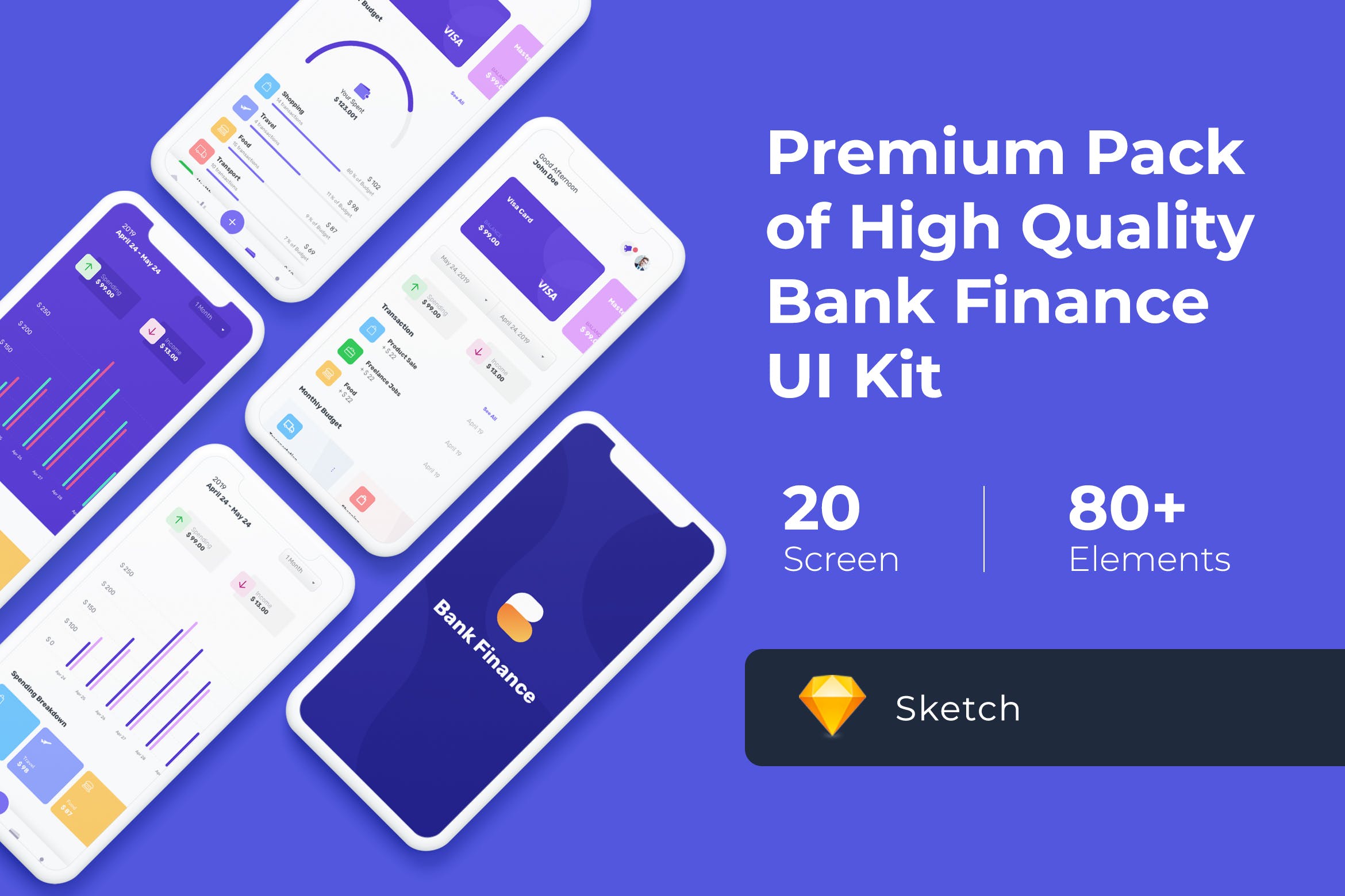 网上银行/金融交易APP用户界面设计SKETCH模板 Bank Finance UI KIT for Sketch插图