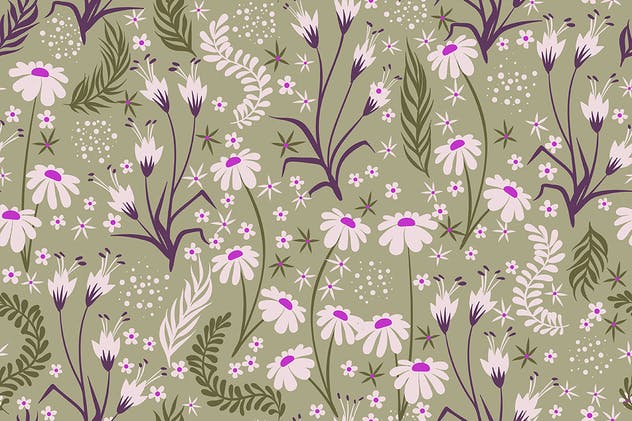 洋甘菊花卉无缝图案背景素材 Seamless Patterns Floral Chamomile Backgrounds插图(8)
