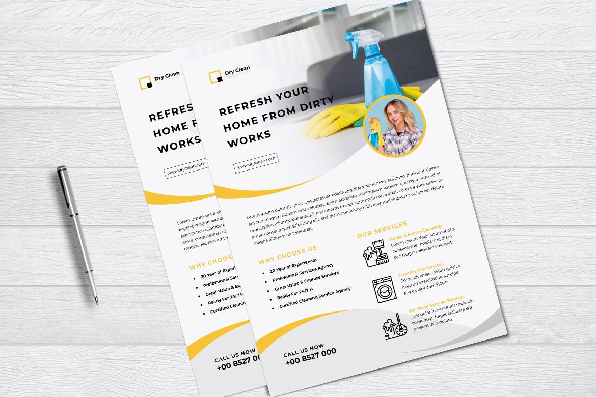 家电清洁上门/家庭家政保洁服务海报传单设计模板 DRYCLEAN Cleaning Services Flyer插图(2)