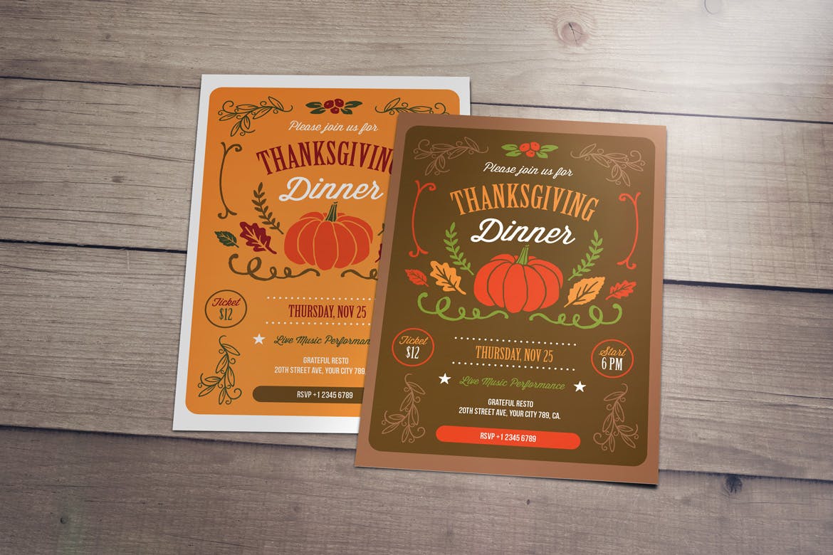 感恩节晚宴活动海报设计模板 Thanksgiving Dinner插图(3)