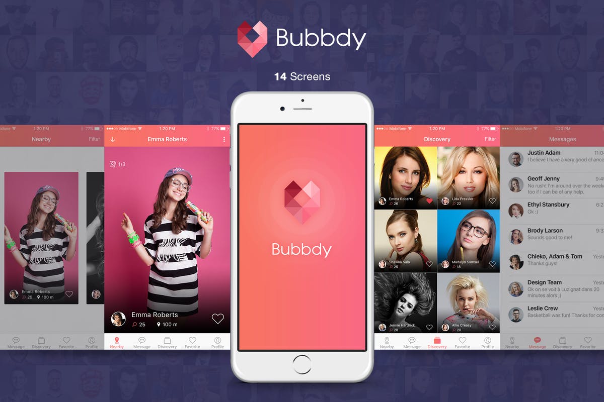 在线约会陌生交友手机APP应用UI套件 Bubbdy – Dating App UI Kit插图