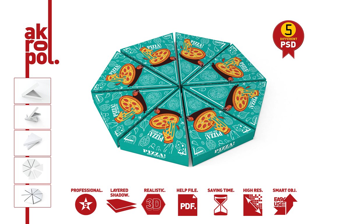 披萨切片包装盒展示模型下载 Pizza Slice Box Packaging Mockup [psd]插图(5)