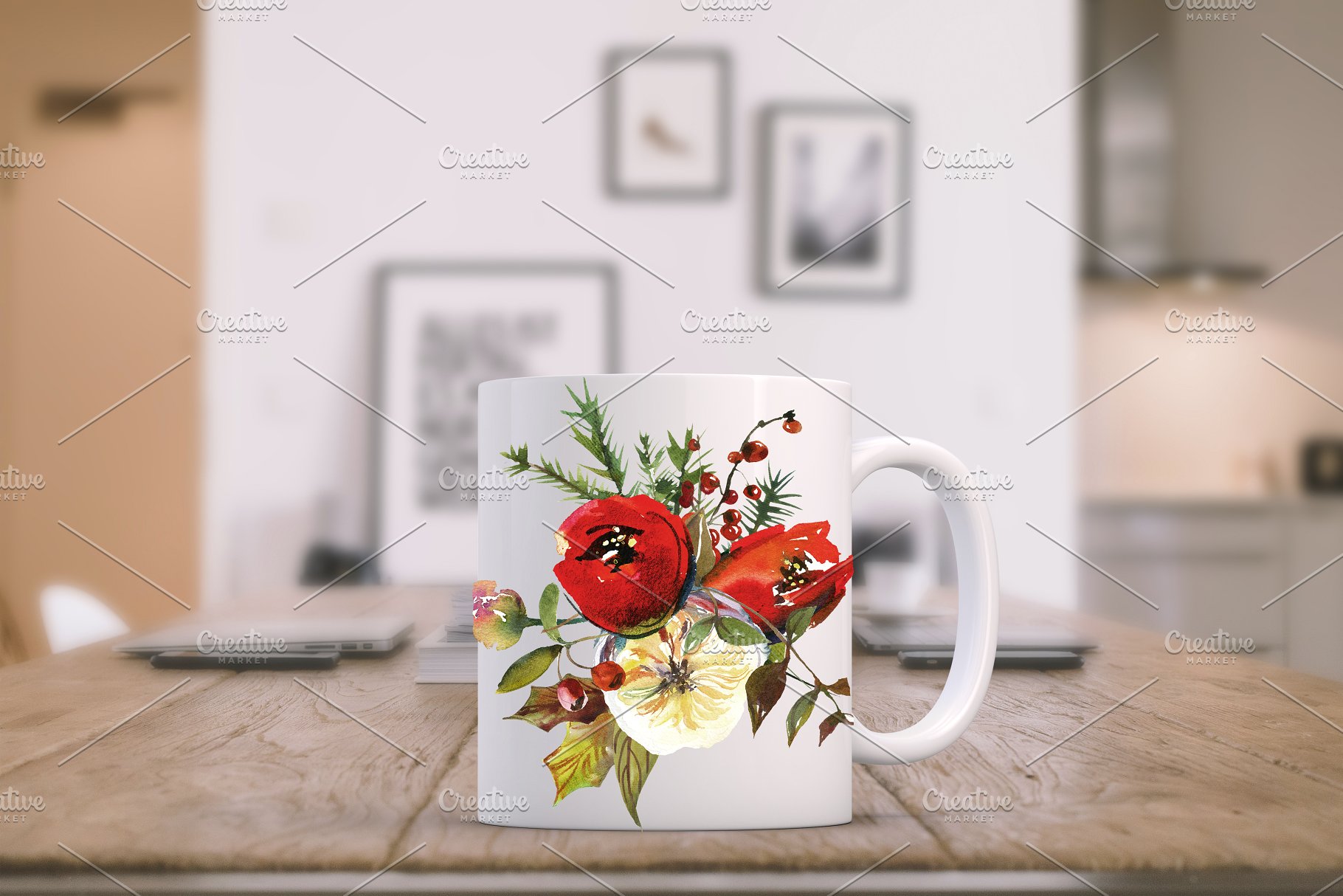 冬季红色水彩花卉剪贴画合集 Red Winter Flowers Clipart Set插图(22)