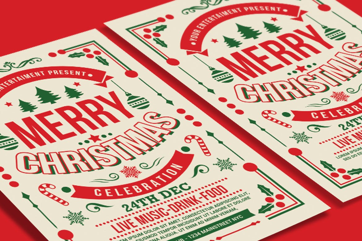 复古优雅设计风格圣诞节派对活动海报设计模板 Christmas Party Celebration插图(2)
