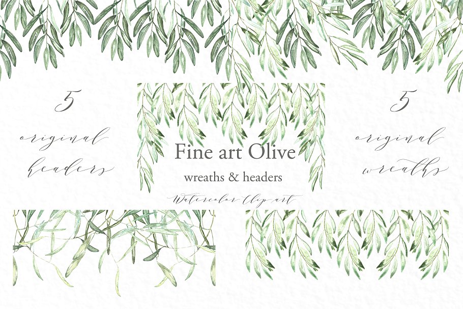 橄榄枝椭圆形花圈和header剪贴画 Olive oval wreaths & headers clipart插图(1)
