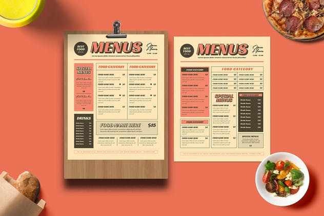 欧美复古设计风格西餐厅菜单设计PSD模板 Retro Menus插图(1)