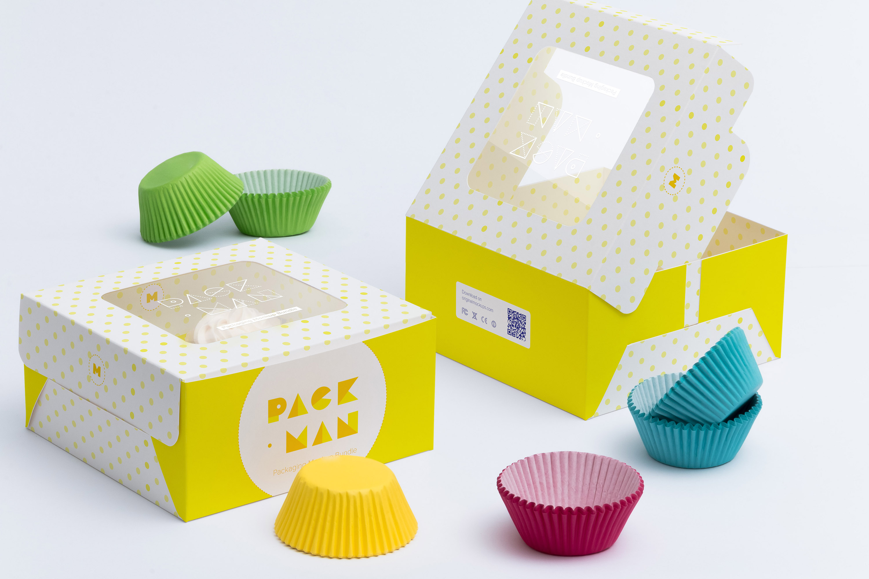 四只装纸杯蛋糕甜点包装盒设计图预览样机 Four Cupcake Box Mockup 04插图