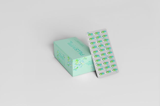 胶囊药物纸盒包装样机 Pills Blister/ Paper Box Mockup插图(10)
