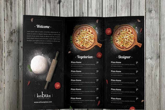 披萨餐馆三折页菜单PSD模板 Pizza Menu Trifold插图(2)