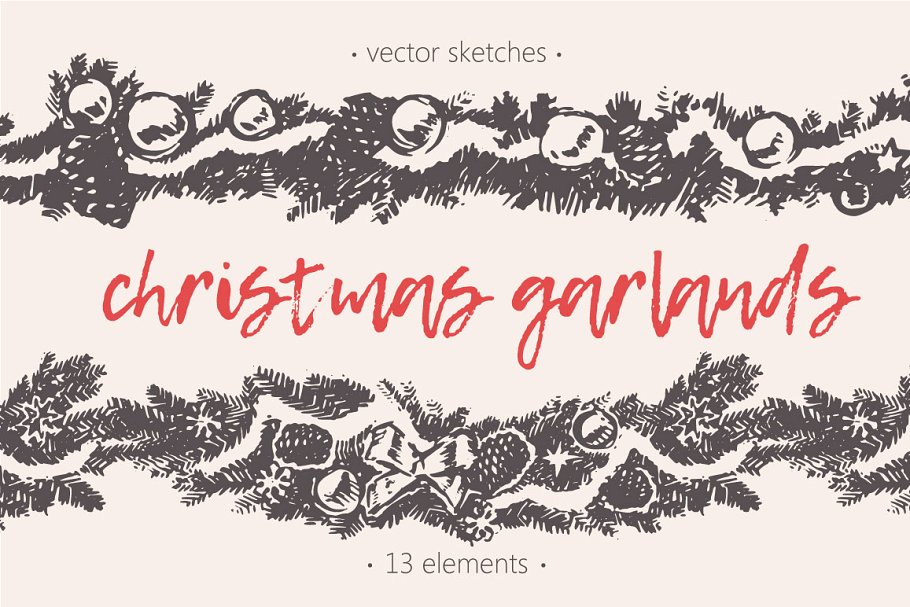 无缝的圣诞装饰花环素材 Endless Christmas garlands插图