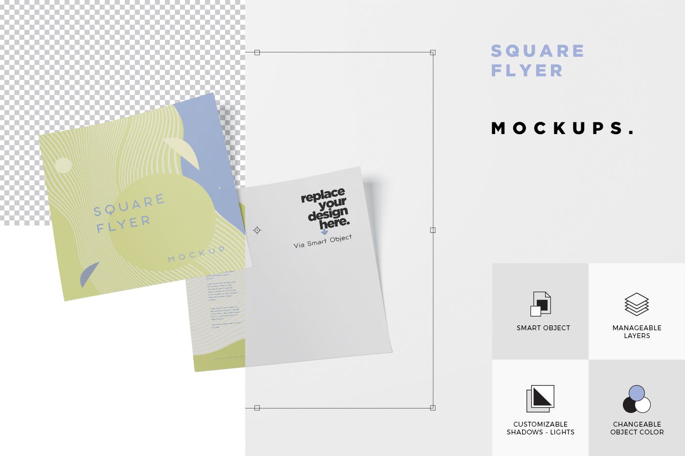 方形企业宣传单设计效果图样机 Square Flyer Mock-Up插图(5)