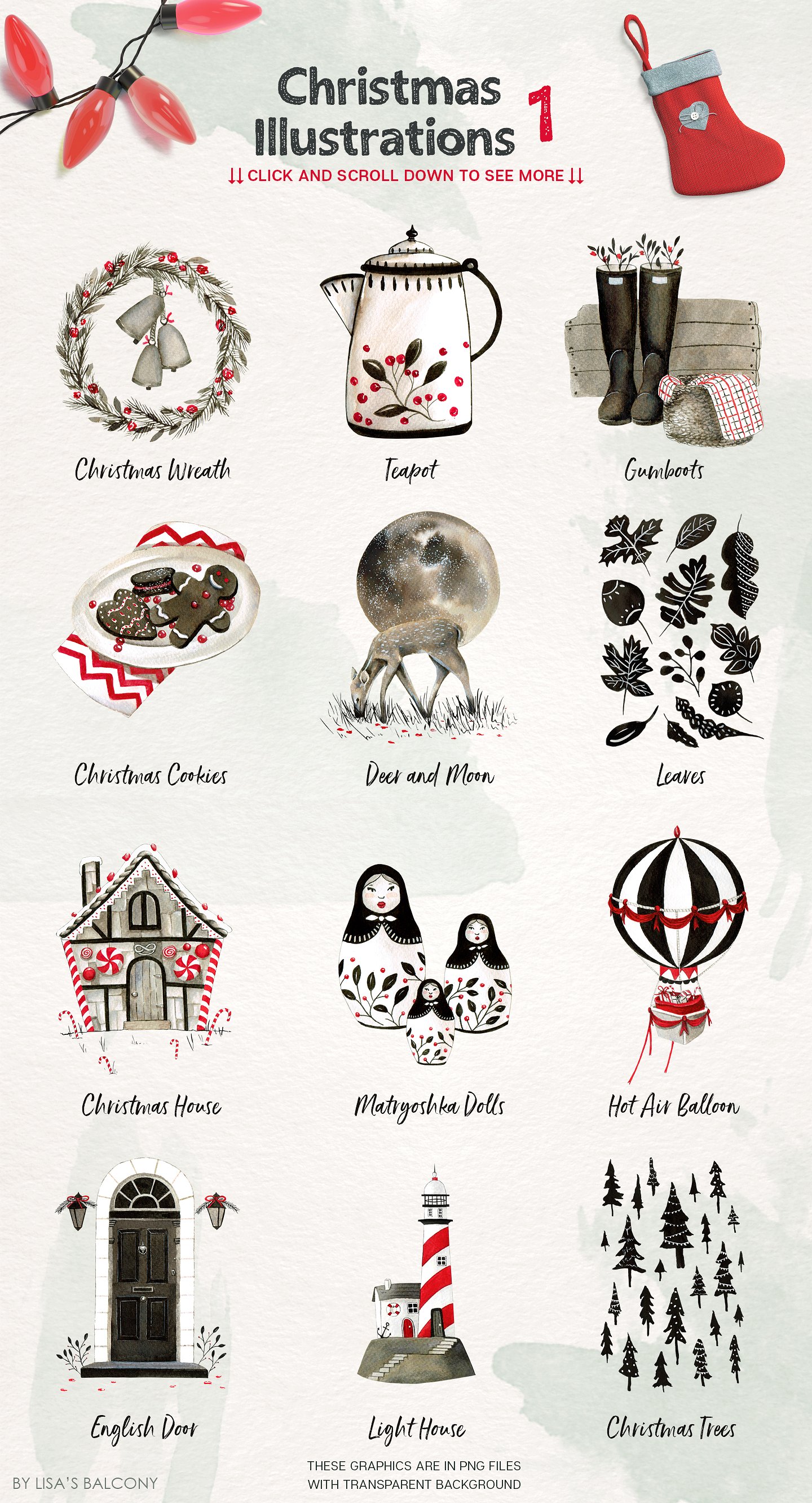 Christmas Illustration Inktober漂亮实用的圣诞节手绘插画素材合辑下载[psd,png]插图(2)