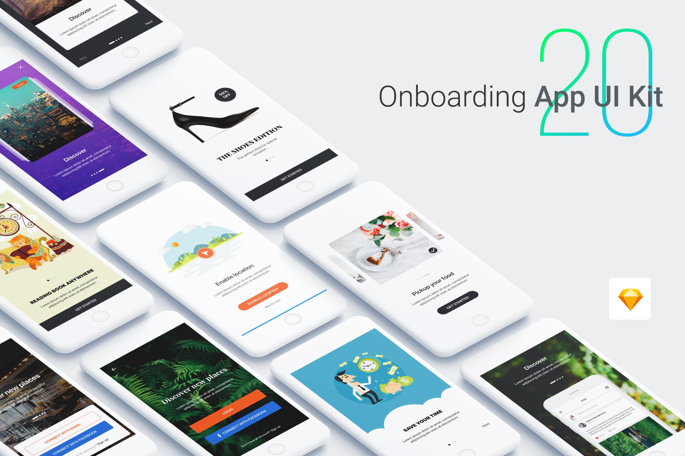 15个APP应用启动页UI界面设计模板 Walkthrough – Onboarding App UI Kit插图