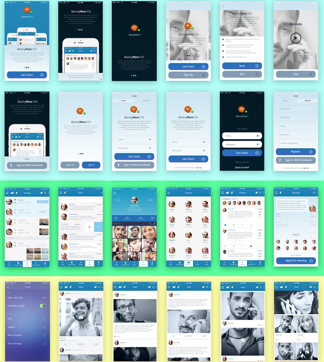 社交网站APP应用UI设计套件v2 Bonny Hero Mobile UI KIT App ver. 2.0插图(1)