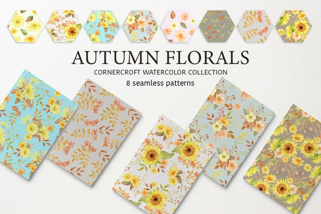 秋天花卉水彩绘画艺术设计素材 Watercolor Autumn Florals Collection插图(9)