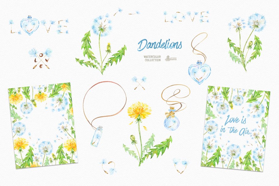 柠檬黄手绘水彩花卉插画 Dandelions. Floral Collection插图(4)