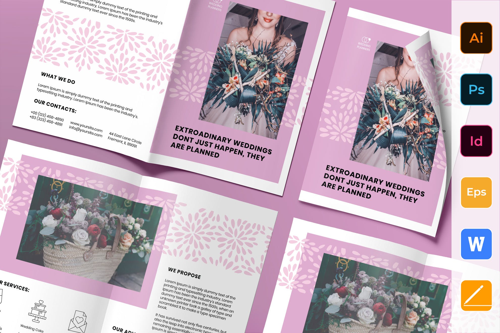 婚礼策划婚庆公司宣传册设计模板 Wedding Planner Brochure Bifold插图