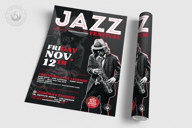 爵士音乐节传单海报设计模板V3 Jazz Festival Flyer Template V3插图(2)