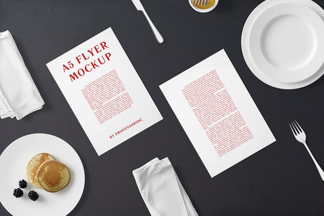 A5品牌传单印刷品样机模板 A5 Portrait Flyer Mockup – Breakfast Set插图(8)